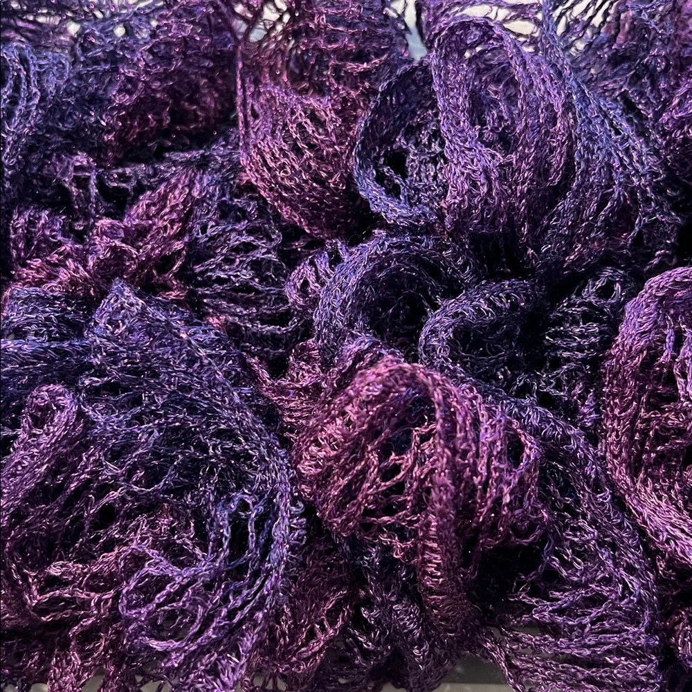 Handmade Hand Knitted Ruffled Amethyst Purple Mesh Sashay Yarn Scarf